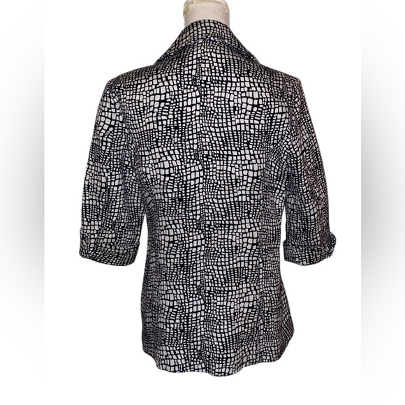 Chicos Women’s Windowpane Blazer/Jacket w/Pebble Pattern in BLK & OFF WHT SZ 1 - Picture 2 of 6
